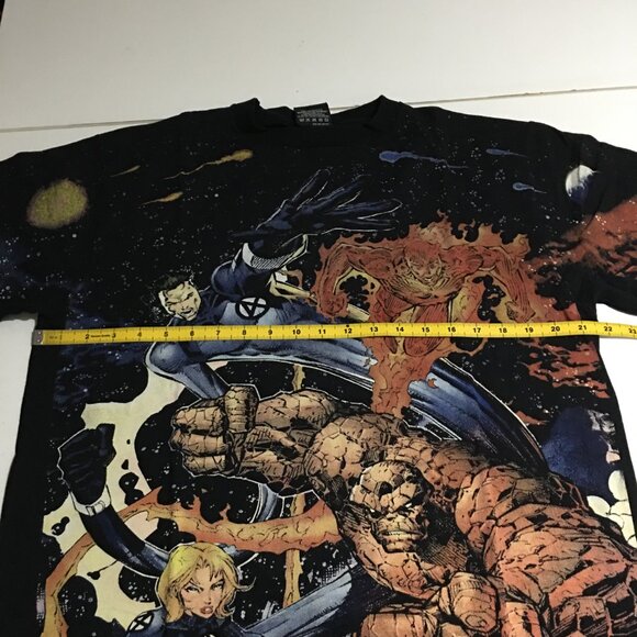 Fantastic Four Human Torch Ben Grimm Susan Storm Faded Black T-Shirt Large - Picture 4 of 5